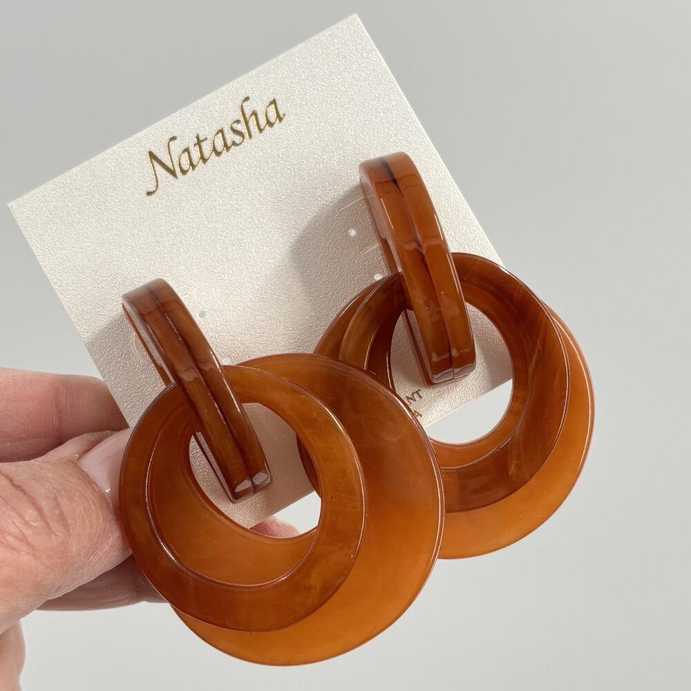 Natasha Statement Earrings 70s Inspired Chunky Butterscotch Tortoiseshell Lucite
